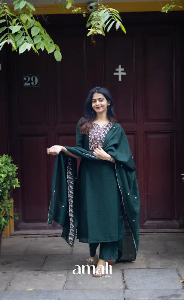Nakshatra Georgette Salwar - Dark Forest Green salwar