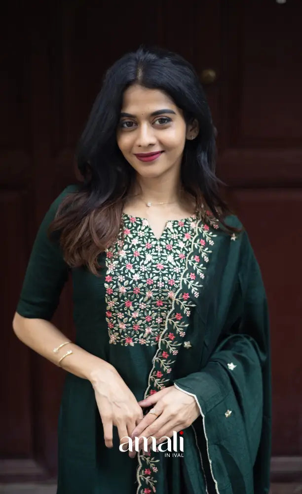 Nakshatra Georgette Salwar - Dark Forest Green salwar