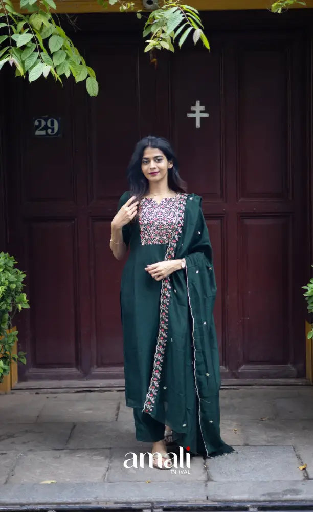 Nakshatra Georgette Salwar - Dark Forest Green salwar