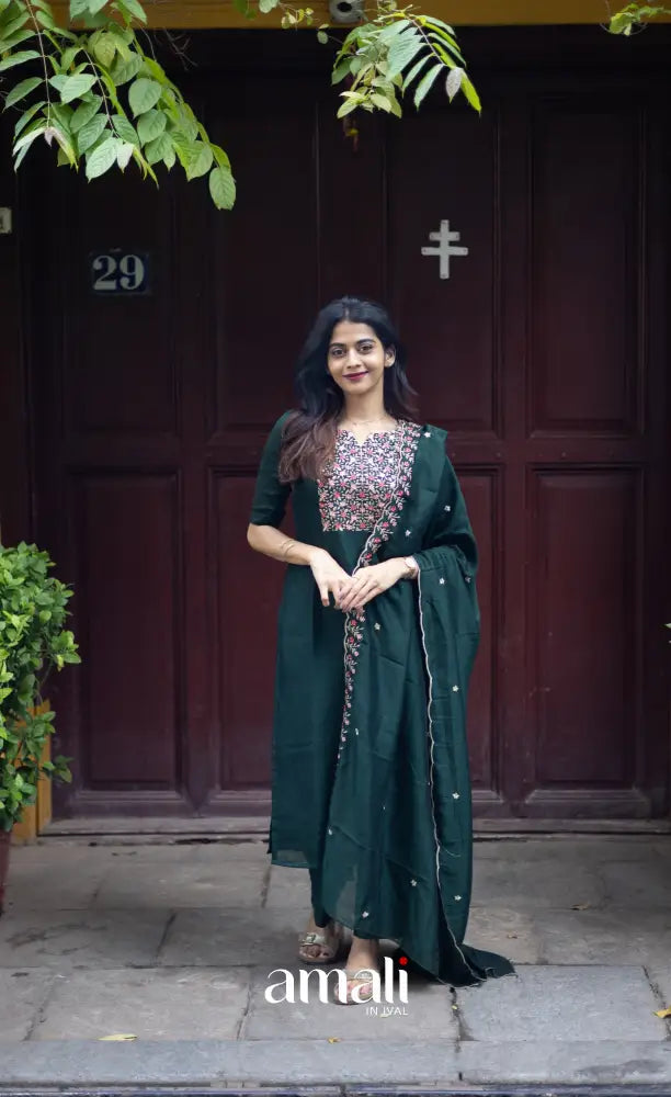 Nakshatra Georgette Salwar - Dark Forest Green salwar