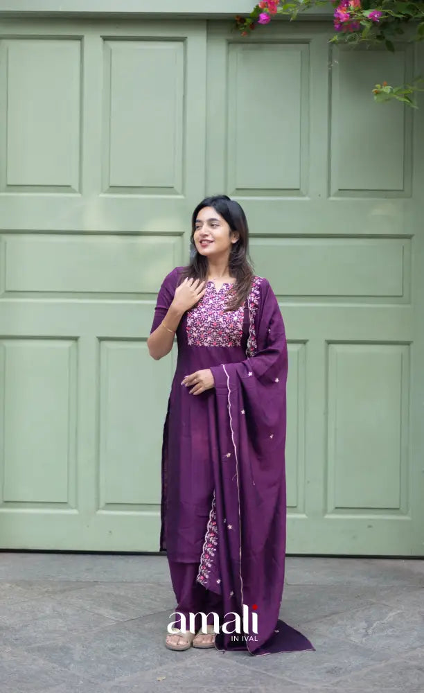 Nakshatra Georgette Salwar - Dark Purple salwar