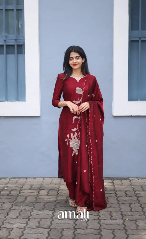 Nakshatra Georgette Salwar - Maroon salwar