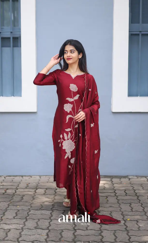 Nakshatra Georgette Salwar - Maroon salwar