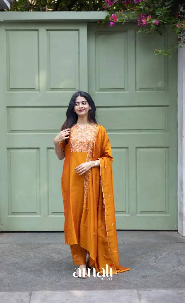 Nakshatra Georgette Salwar - Mustard Orange salwar