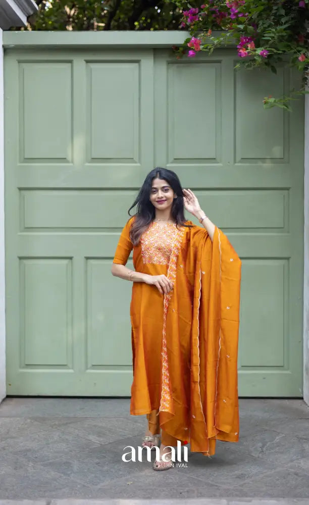 Nakshatra Georgette Salwar - Mustard Orange salwar