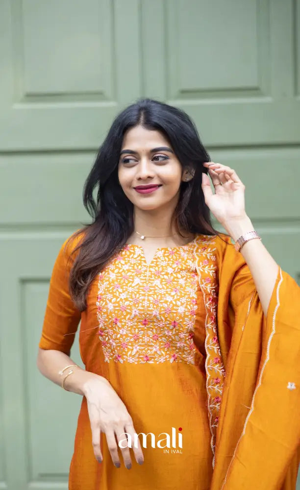Nakshatra Georgette Salwar - Mustard Orange salwar