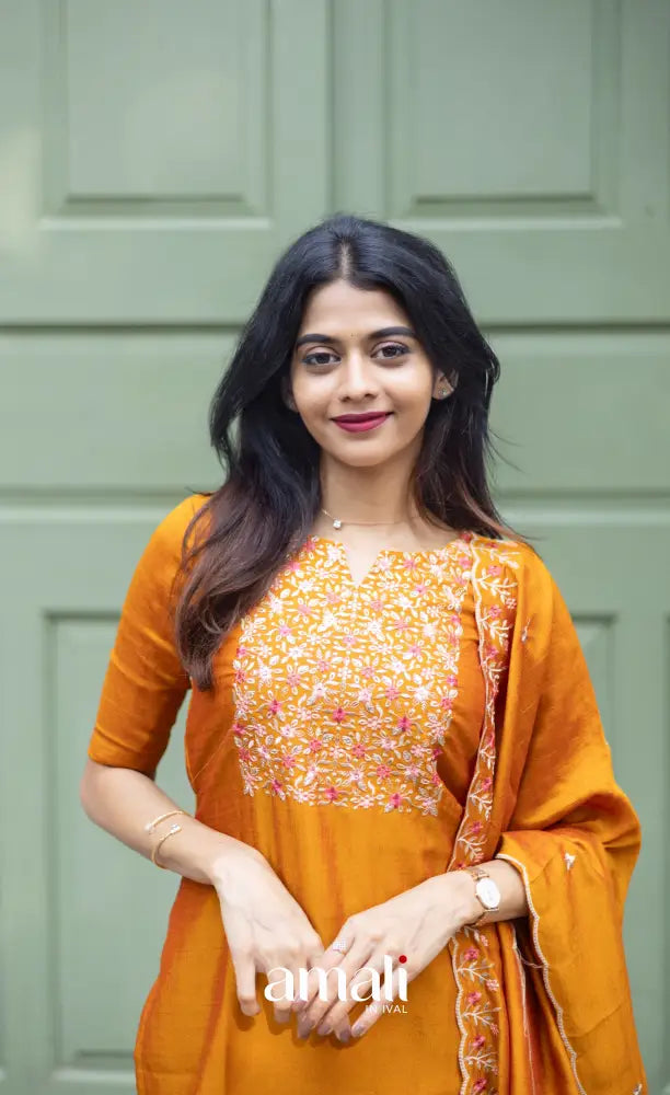 Nakshatra Georgette Salwar - Mustard Orange salwar