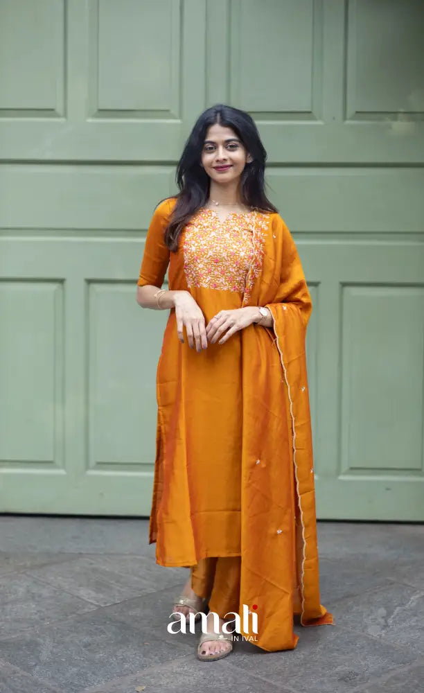 Nakshatra Georgette Salwar - Mustard Orange salwar