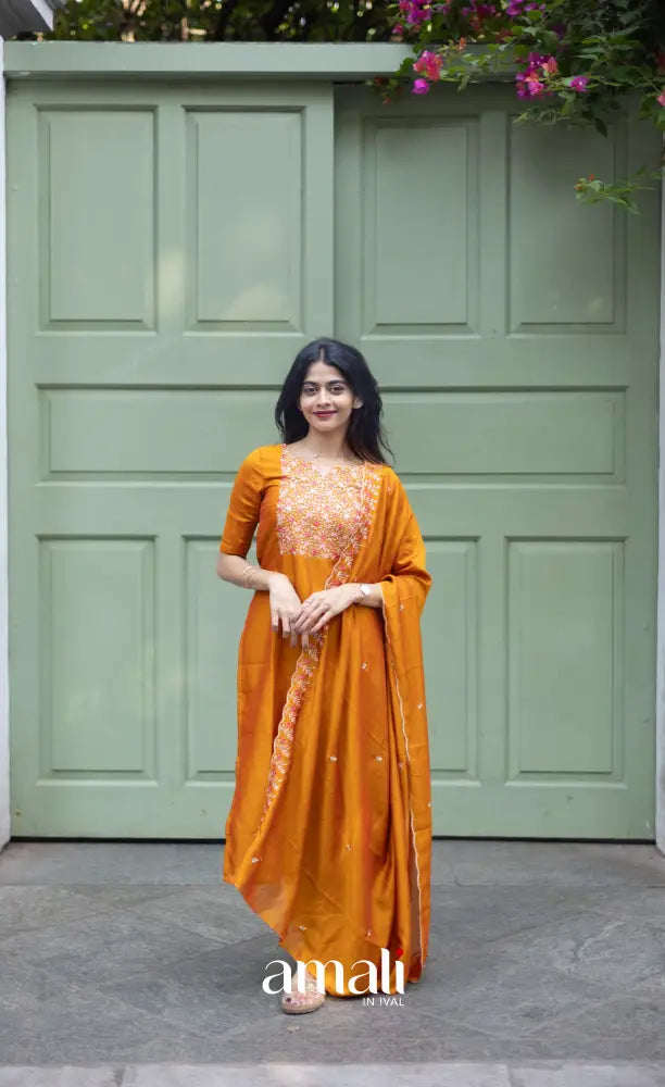 Nakshatra Georgette Salwar - Mustard Orange salwar