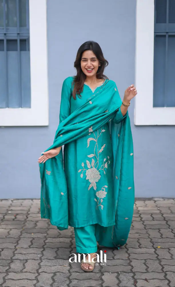 Nakshatra Georgette Salwar - Teal Green salwar