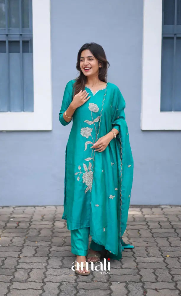 Nakshatra Georgette Salwar - Teal Green salwar
