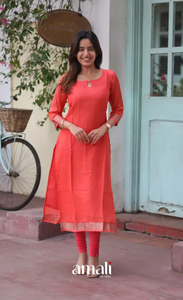 Orange and Purple Mangalgiri Handloom Salwar Set - salwar