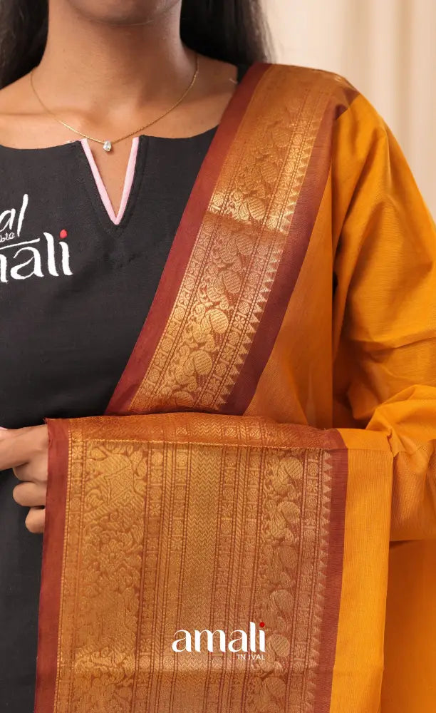 Orange With Maroon Chettinad Cotton Dupatta salwar
