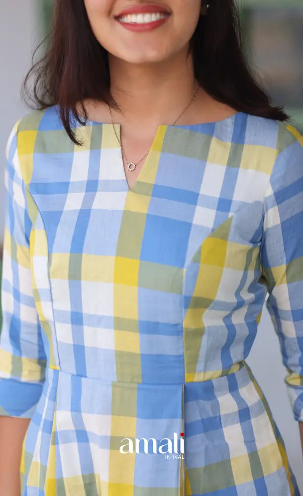 Pastel Blue Checks Indo Western Dress - salwar