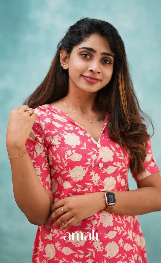 Pink Semi Linen Kurti Co-ord sets