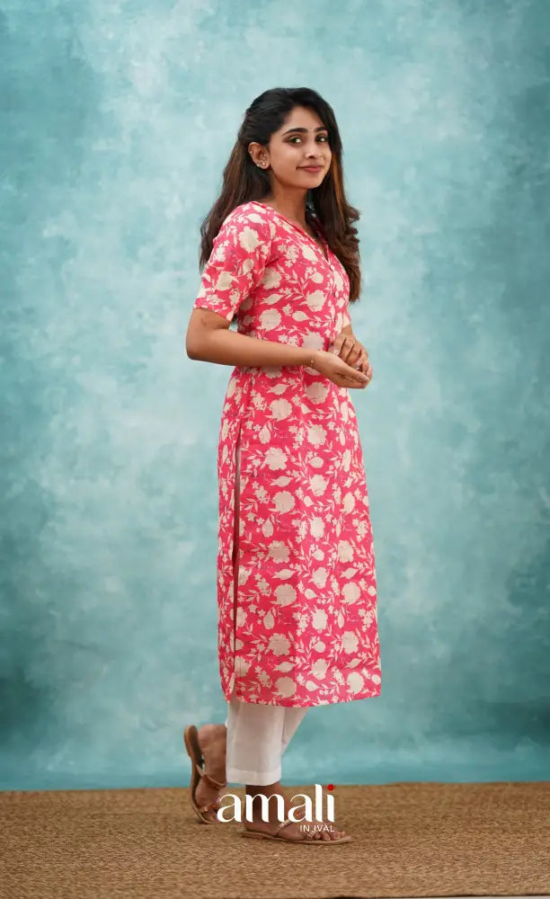 Pink Semi Linen Kurti Co-ord sets