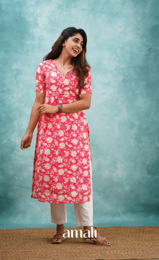 Pink Semi Linen Kurti Co-ord sets