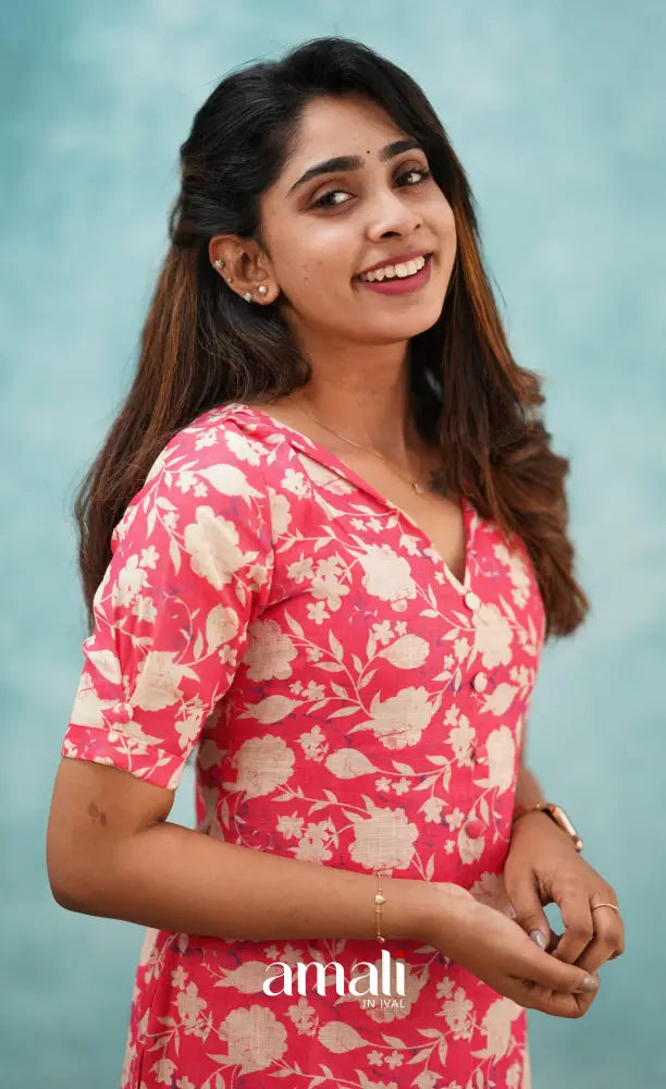 Pink Semi Linen Kurti Co-ord sets