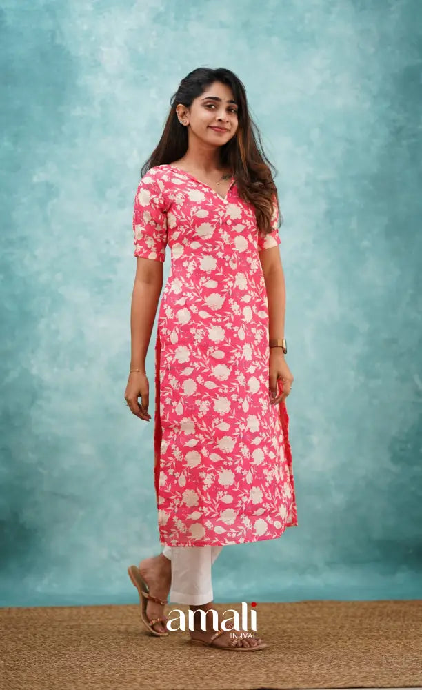 Pink Semi Linen Kurti Co-ord sets