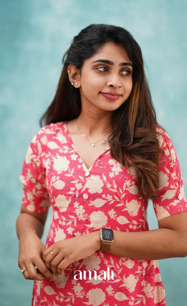 Pink Semi Linen Kurti Co-ord sets