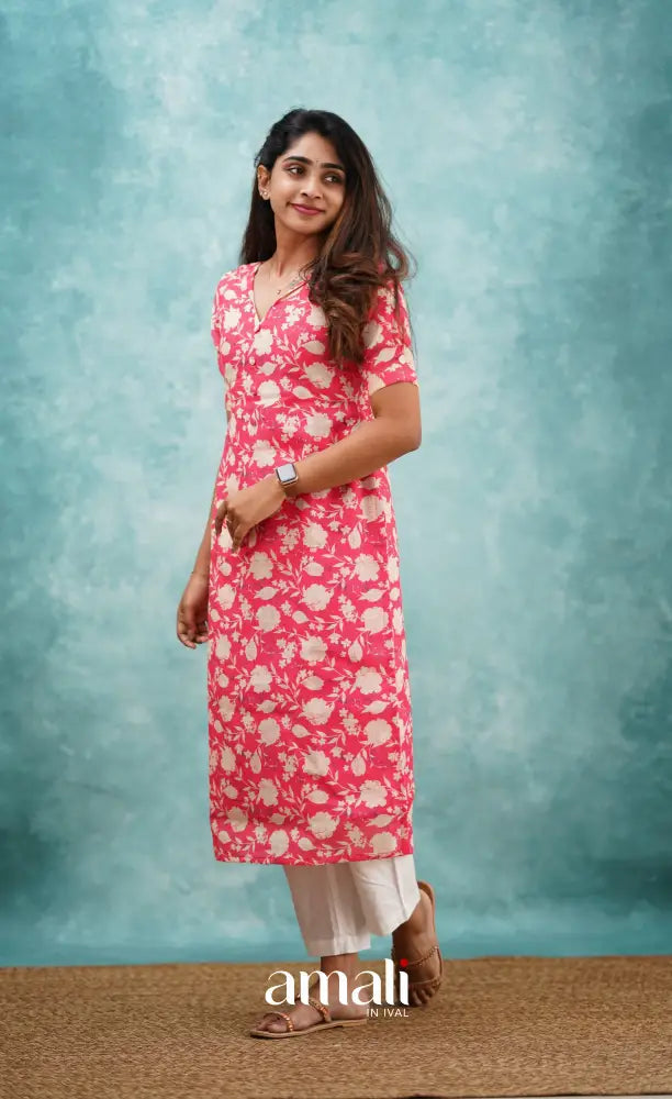 Pink Semi Linen Kurti Co-ord sets