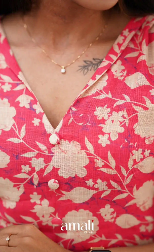 Pink Semi Linen Kurti Co-ord sets