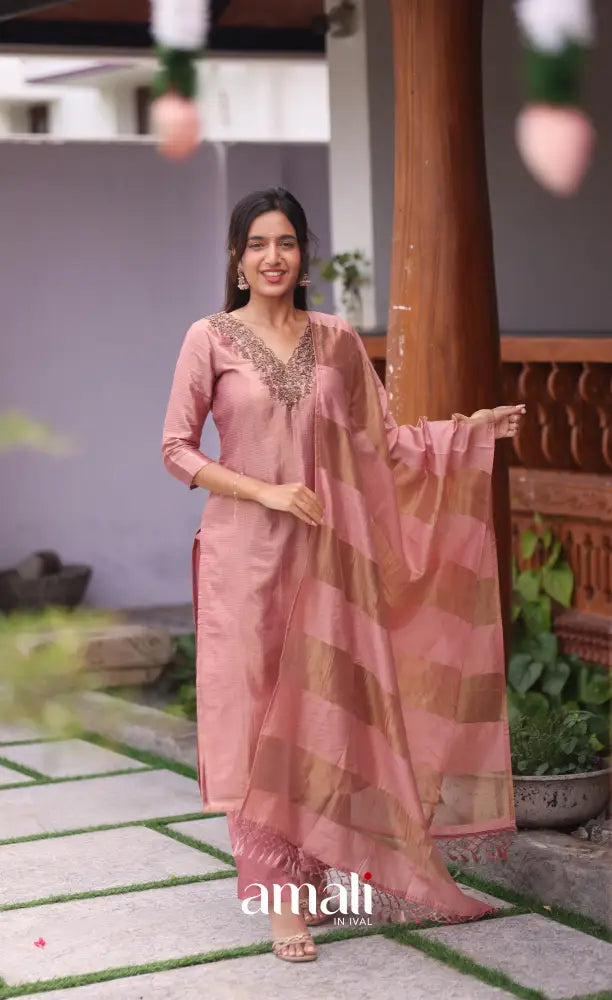 Pink Tissue Blend Salwar Set - salwar
