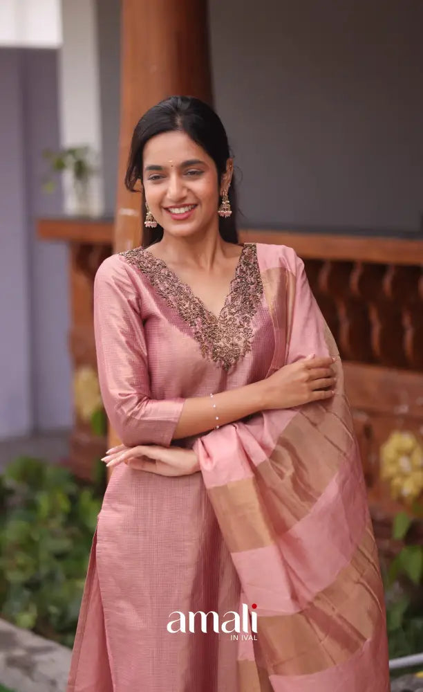 Pink Tissue Blend Salwar Set - salwar