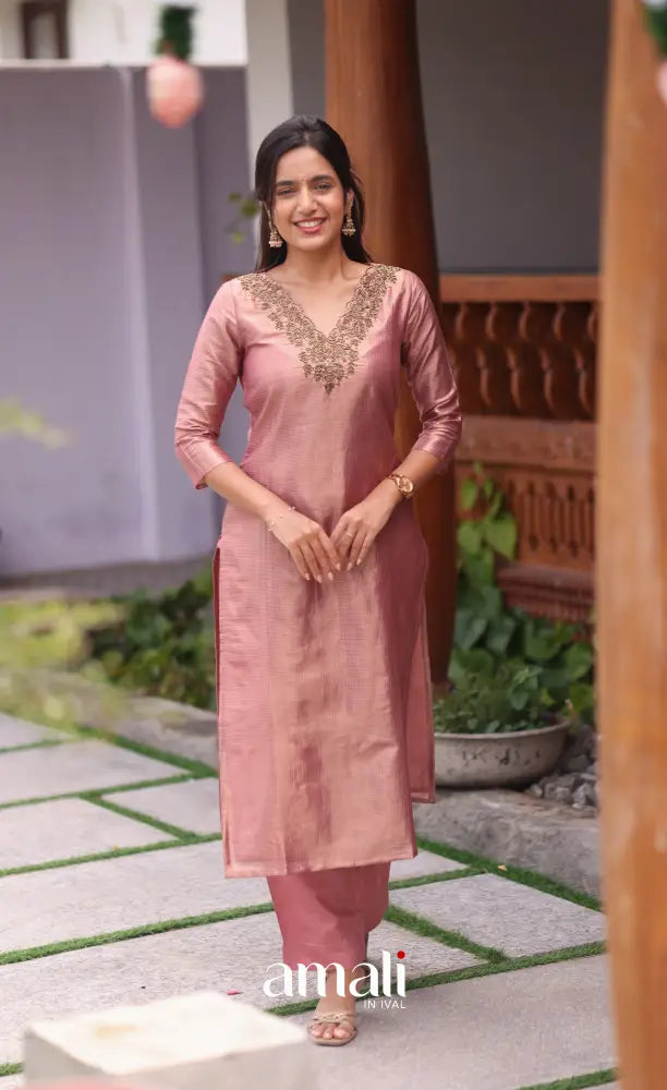 Pink Tissue Blend Salwar Set - salwar