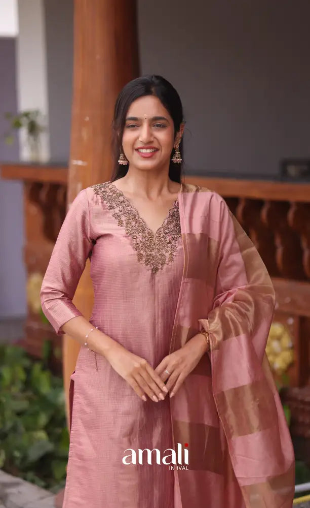 Pink Tissue Blend Salwar Set - salwar