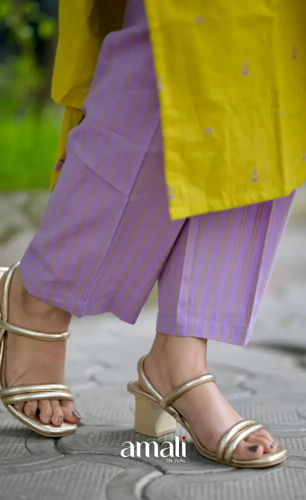 Priyo co-ord set- Lime Yellow and Lavender Handloom Cotton salwar