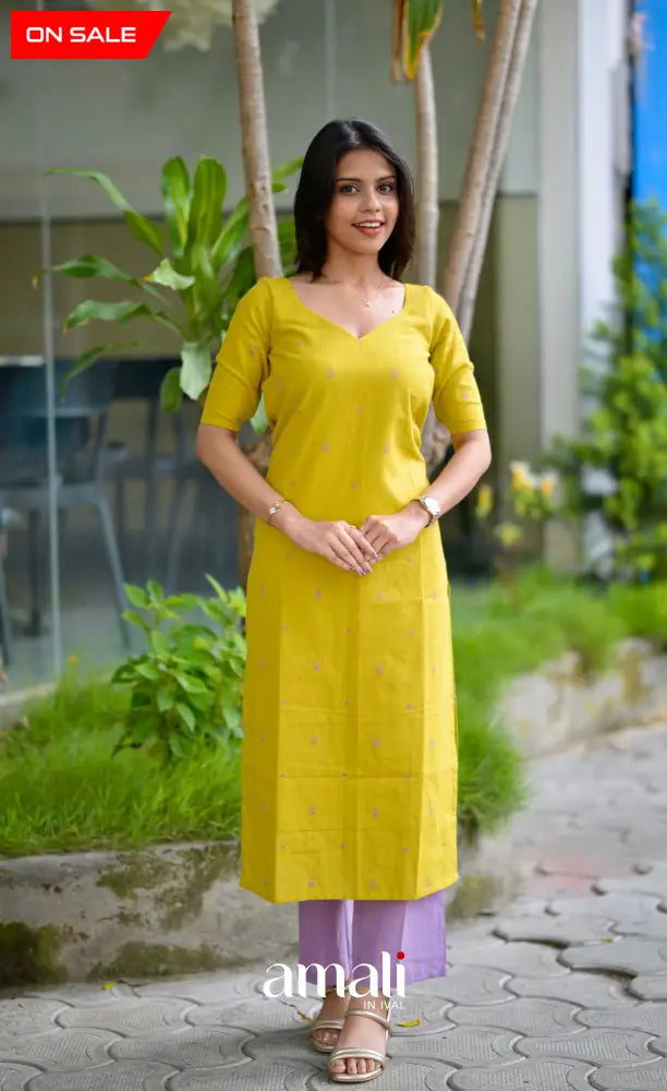 Priyo co-ord set- Lime Yellow and Lavender Handloom Cotton salwar