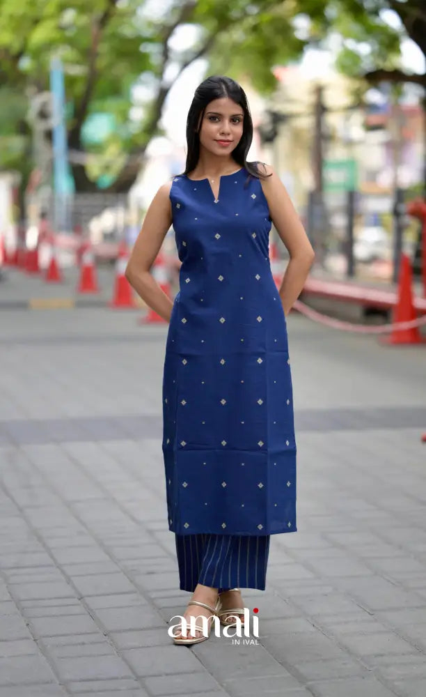 Priyo co-ord set- Navy Blue Handloom Cotton salwar