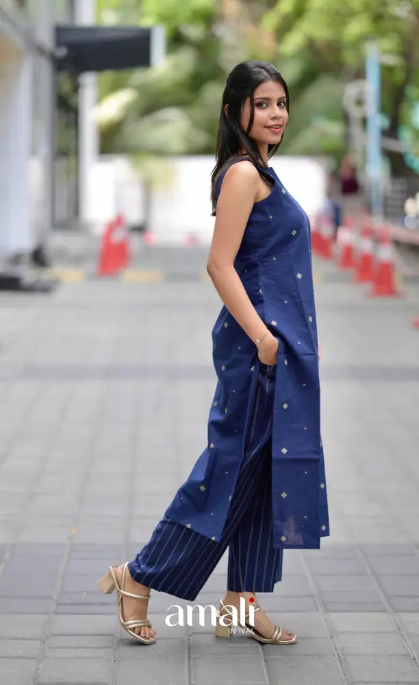Priyo co-ord set- Navy Blue Handloom Cotton salwar
