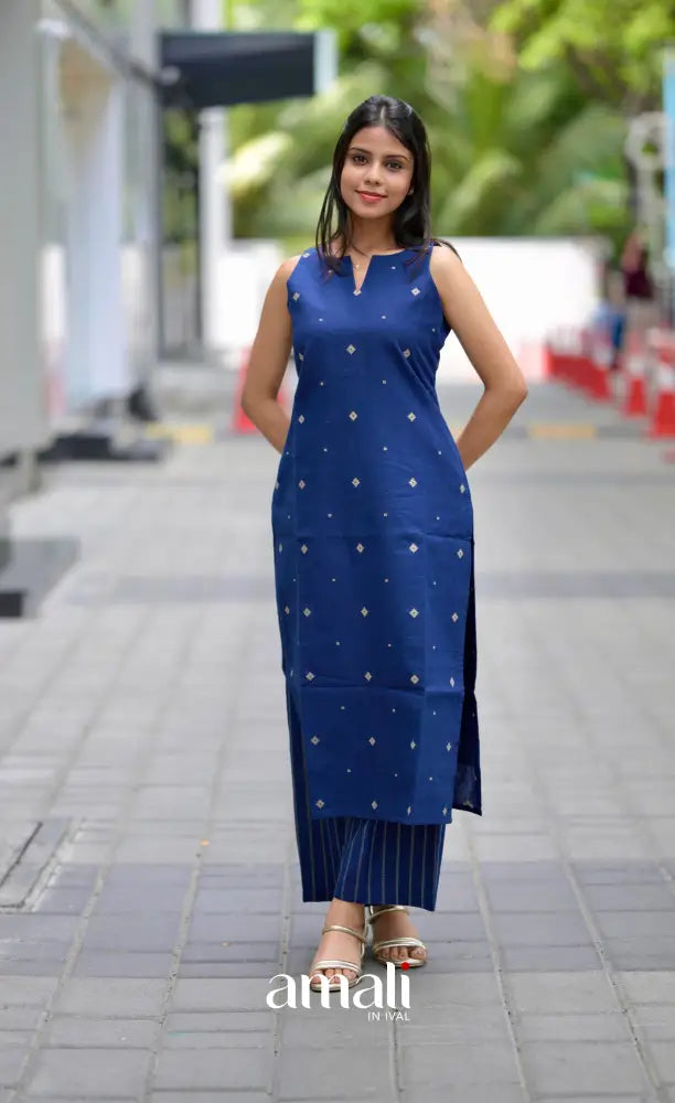 Priyo co-ord set- Navy Blue Handloom Cotton salwar