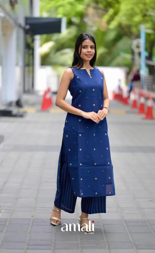 Priyo co-ord set- Navy Blue Handloom Cotton salwar
