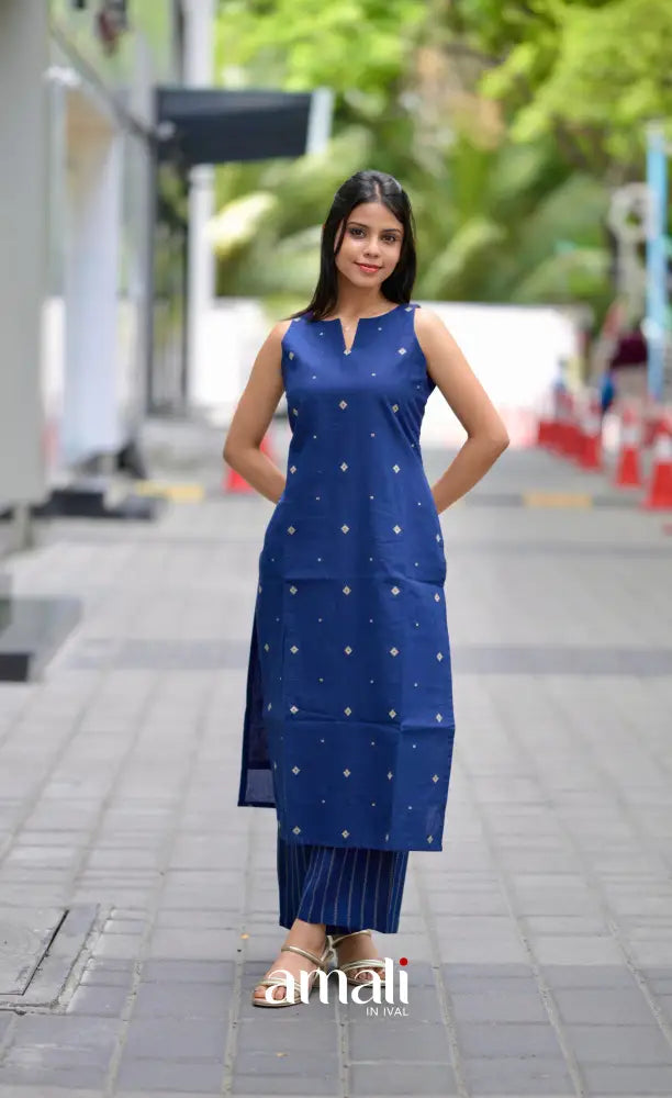 Priyo co-ord set- Navy Blue Handloom Cotton salwar