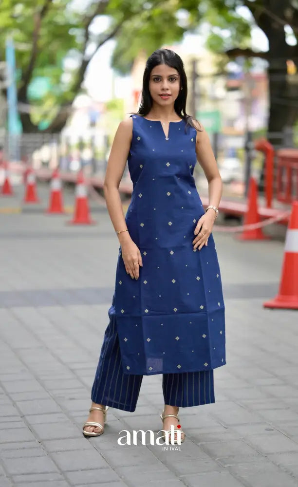 Priyo co-ord set- Navy Blue Handloom Cotton salwar