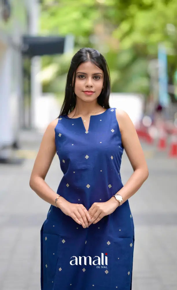 Priyo co-ord set- Navy Blue Handloom Cotton salwar