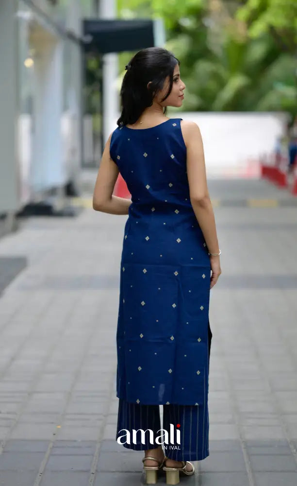 Priyo co-ord set- Navy Blue Handloom Cotton salwar