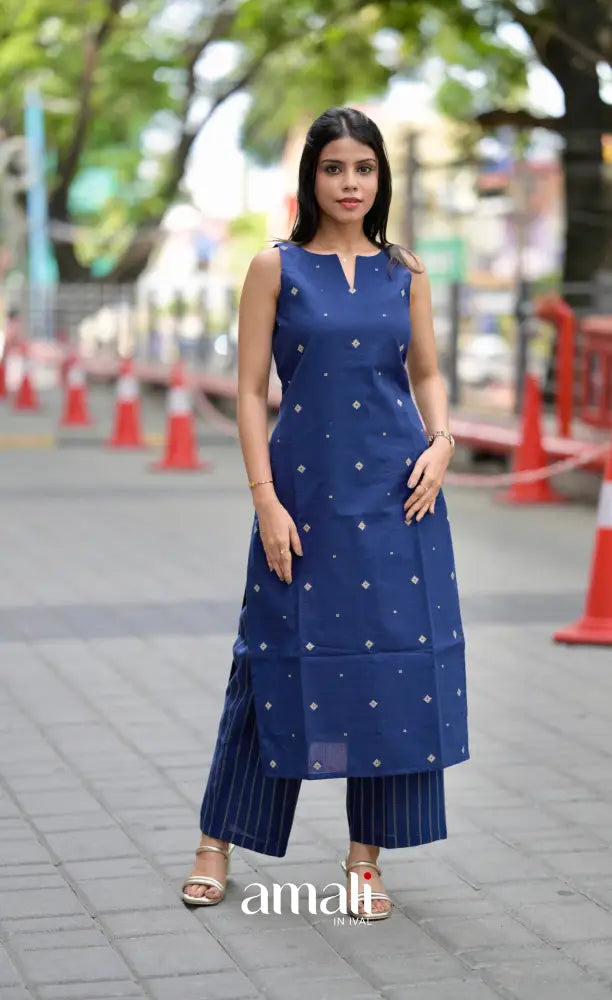 Priyo co-ord set- Navy Blue Handloom Cotton salwar