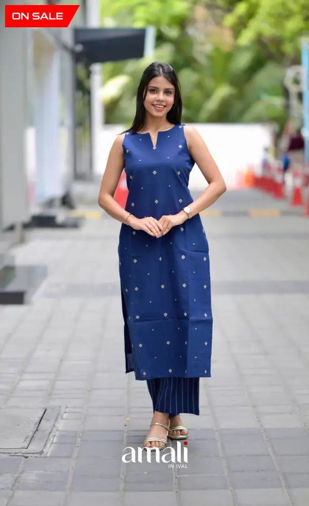 Priyo co-ord set- Navy Blue Handloom Cotton salwar