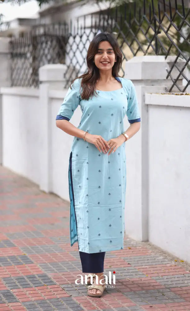 Priyo co-ord set- Pastel Blue and navy Blue salwar