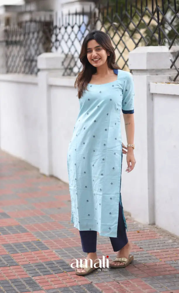 Priyo co-ord set- Pastel Blue and navy Blue salwar