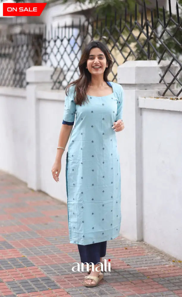 Priyo co-ord set- Pastel Blue and navy Blue salwar
