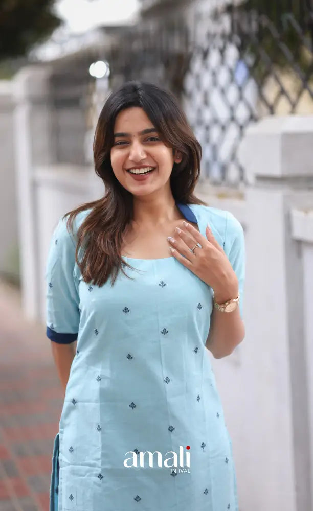 Priyo co-ord set- Pastel Blue and navy Blue salwar