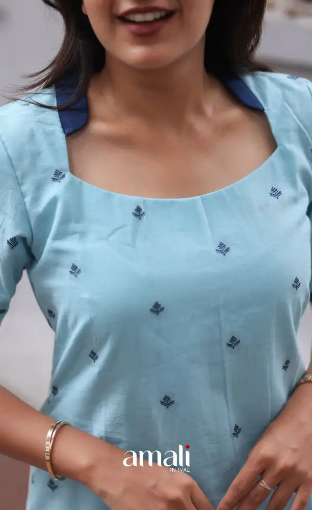 Priyo co-ord set- Pastel Blue and navy Blue salwar
