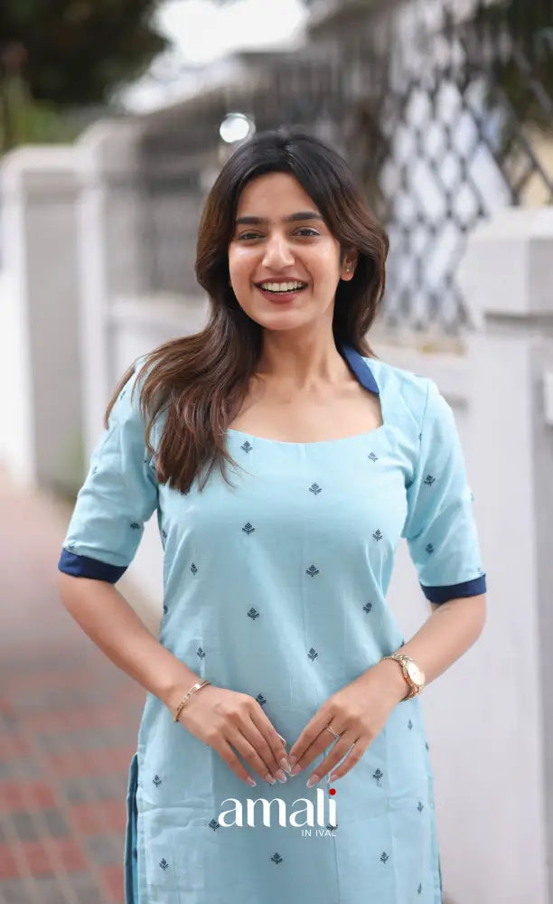 Priyo co-ord set- Pastel Blue and navy Blue salwar