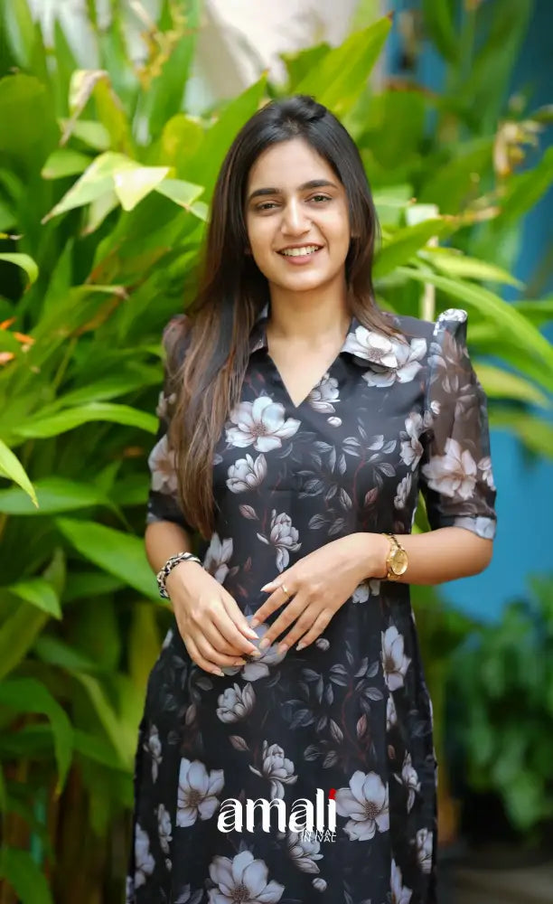 Priyo Organza Kurti - Black Co-ord sets