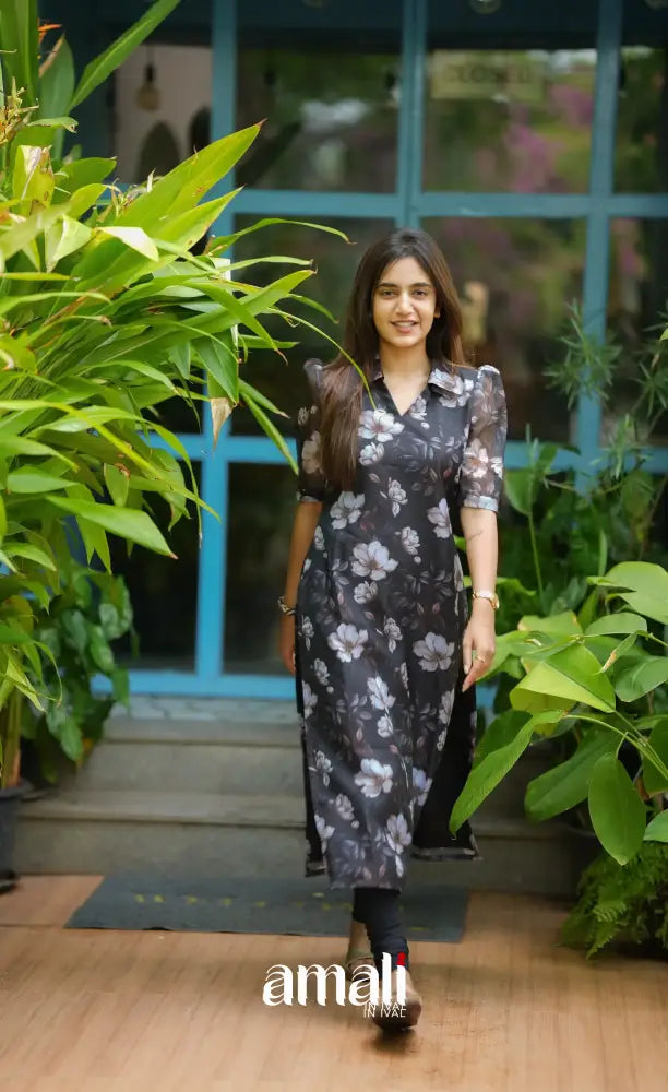 Priyo Organza Kurti - Black Co-ord sets